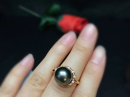 天然黑珍珠戒指